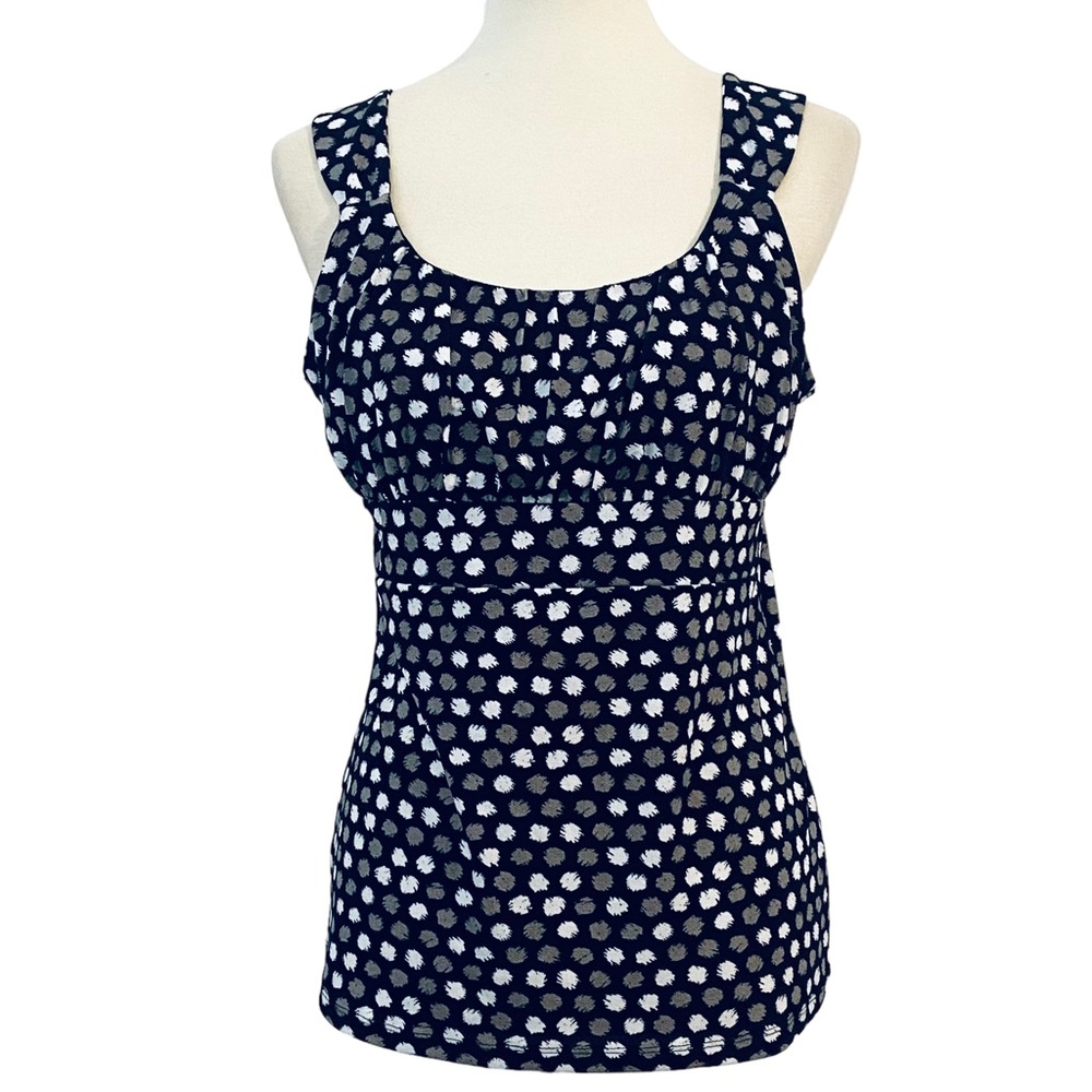 Ann Taylor Fitted Dot Tank Top w/ Shelf Bra Black Tan Dot Womens Sz L